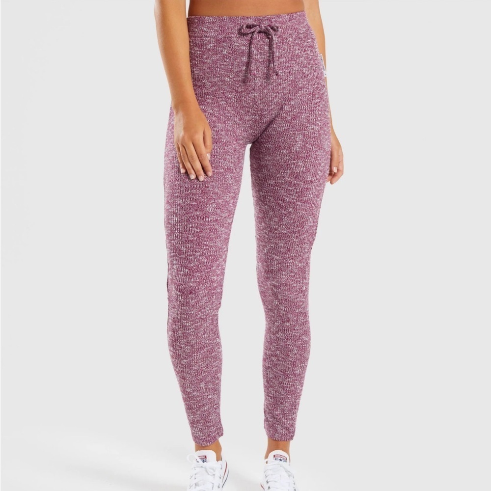 Gymshark Slounge Leggings – Deep Plum Marl – Size M – Drawstring Lounge Fit